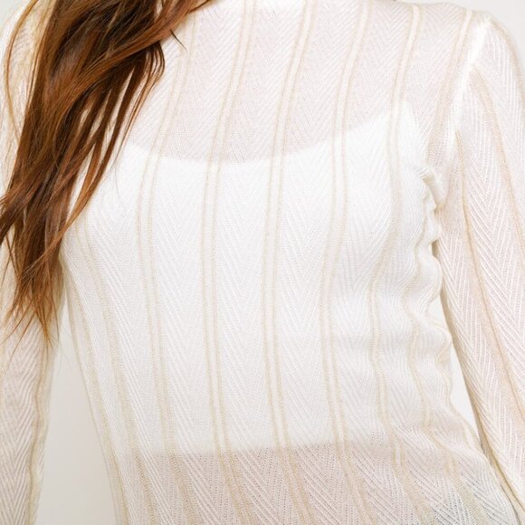 MYSTREE heer White Mock Neck Long Sleeve Top, Lightweight Mesh Knit Blouse - Picture 8 of 10